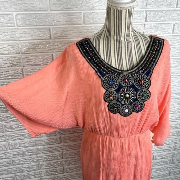 Filly Flair Boho Beaded Embroidered Open Back Dress Multicolored Size Large - Picture 4 of 7